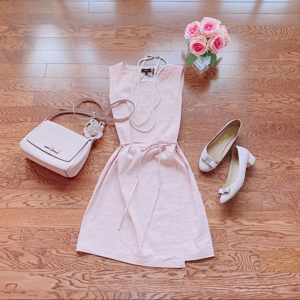 Theory Pink Sleeveless Linen Shift Dress